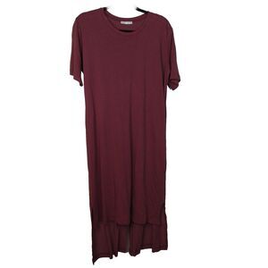 Zara Long Tunic Split Open Back Top Women Size S Burgundy Maroon Crewneck